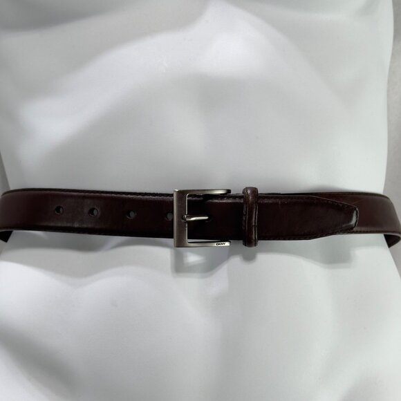 DKNY Mens Dark Brown Full Grain Leather Dress Belt With Silver Buckle Size 38 - Picture 1 of 8